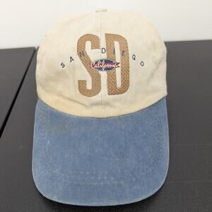 Vintage San Diego SD Dad Hat 100% Cotton Blue Brim Adjustable Leather Strap